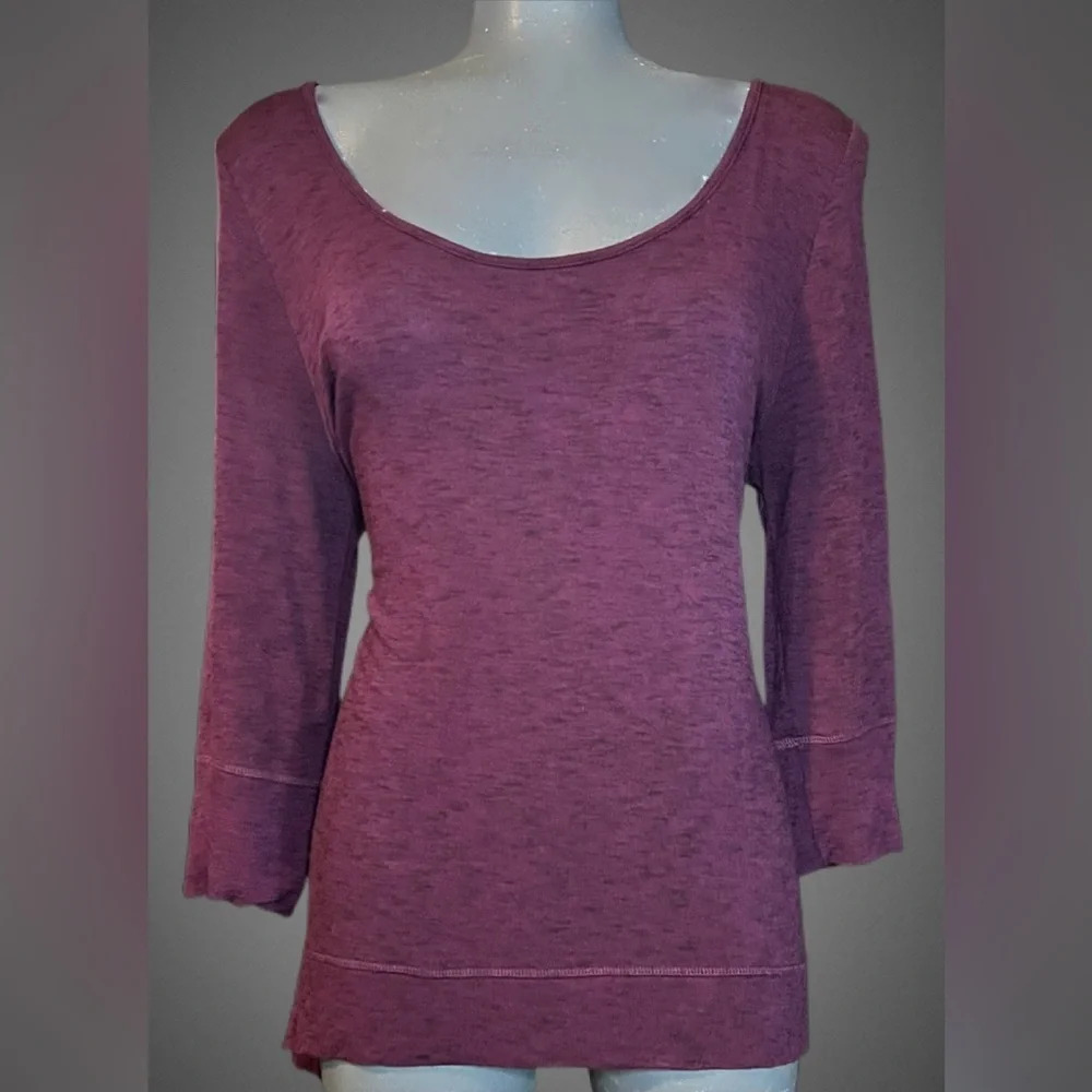 MOVE  ATHLETIC Top: Small/Medium Burgundy/ Wine-Colored Cross Back ¾ Sleeves